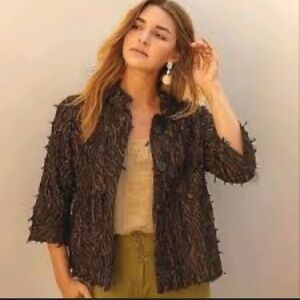 Damee Inc Jacket Blazer Mesh Sheer Black And Gold Shaggy Glam Women’s Size S